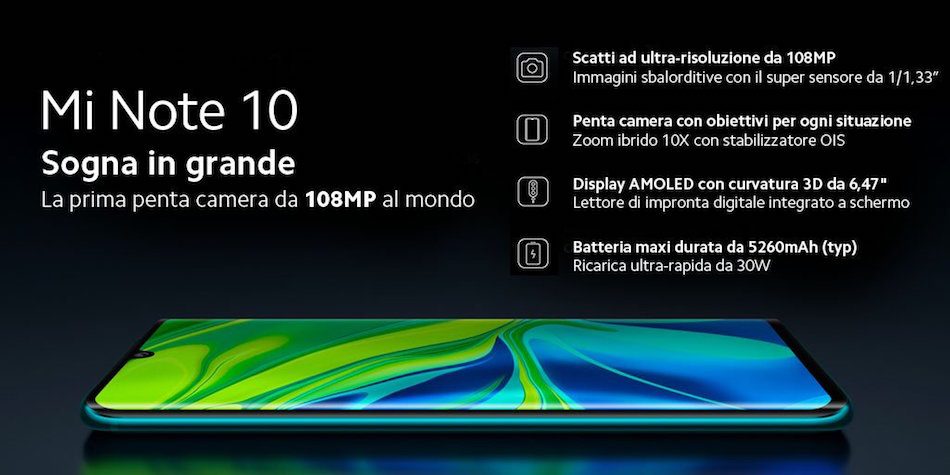 Xiaomi Mi Note 10 ufficiale: specifiche, prezzo e data di uscita